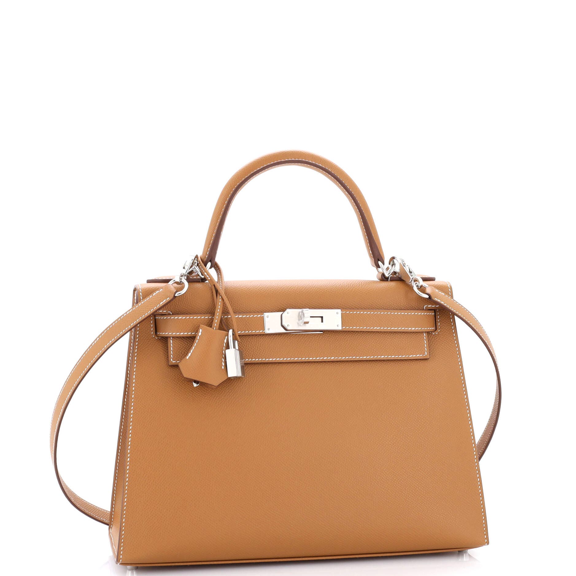 Pre-Owned Hermes Kelly Handbag Brown Epsom with Palladium Hardware 28, Alternate, color, Gold