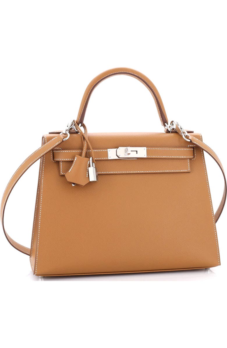 Pre-Owned Hermes Kelly Handbag Brown Epsom with Palladium Hardware 28, Alternate, color, Gold
