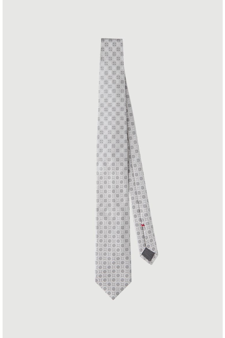 Geometric patterned silk tie, Main, color, Light Grey
