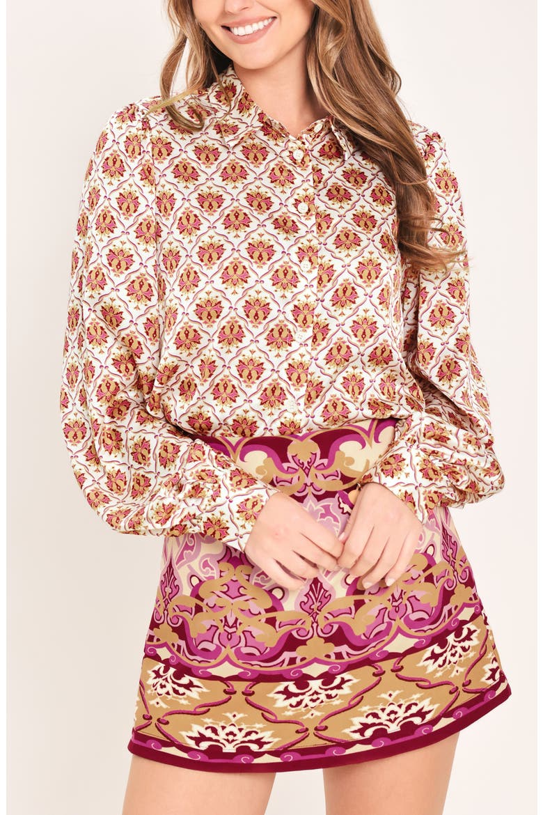 Printed Side Zip Skort, Alternate, color, BURGUNDY