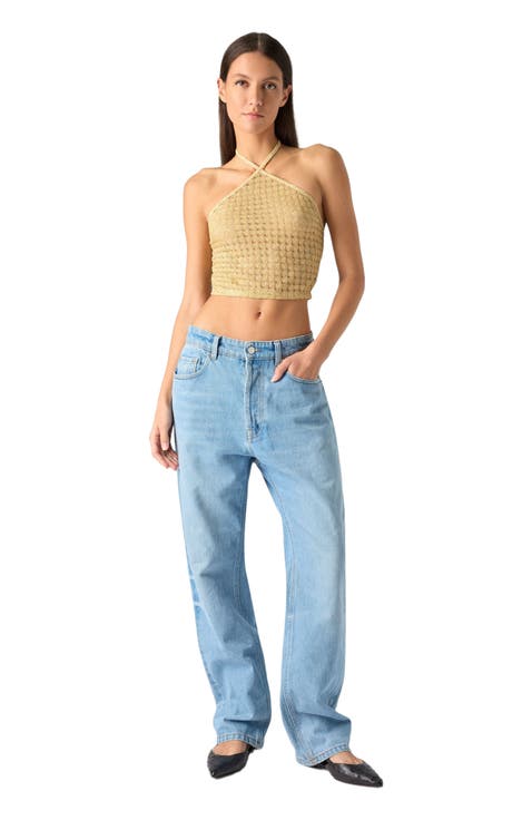 Top In Lamé Viscose With Raschel Workmanship And Halter Neckline