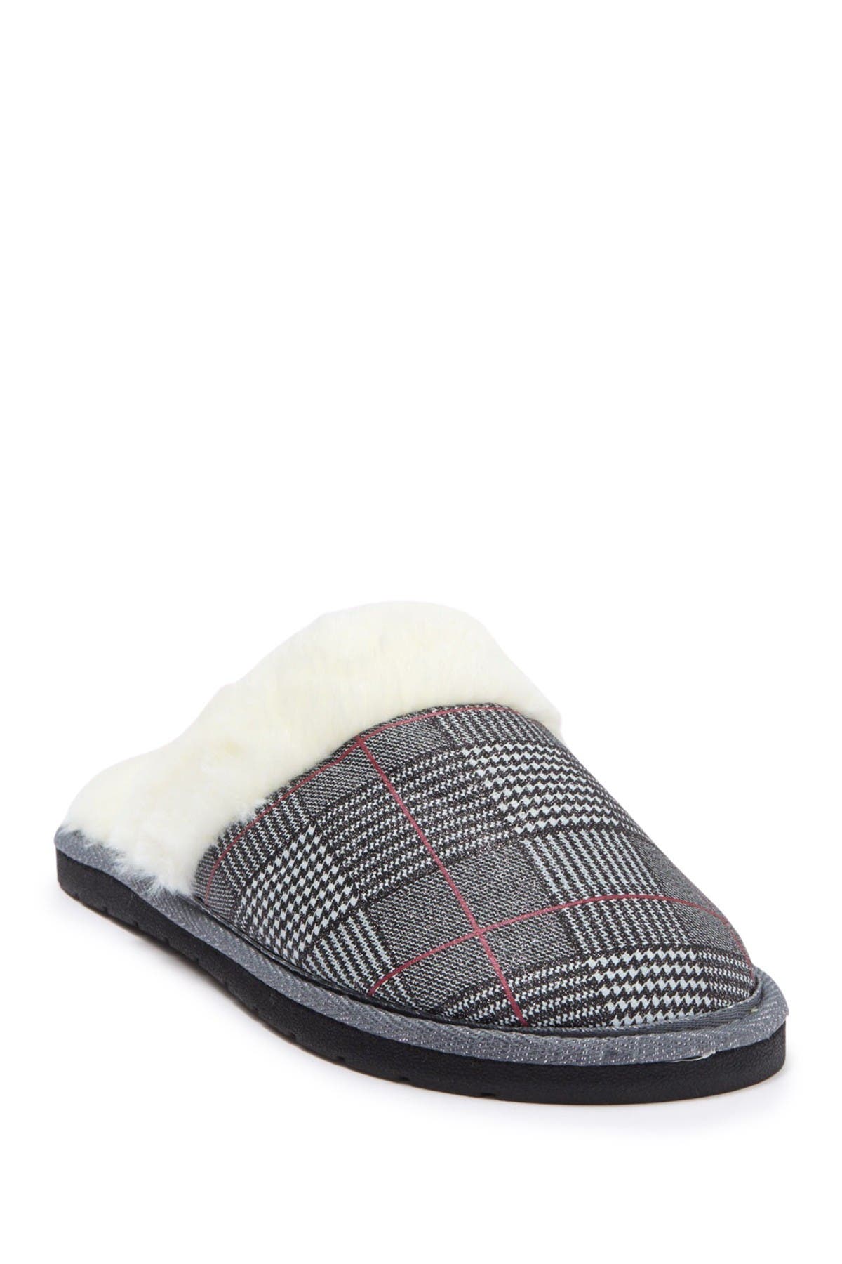 Kensie Glitter Plaid Faux Fur Slipper, Alternate, color, 