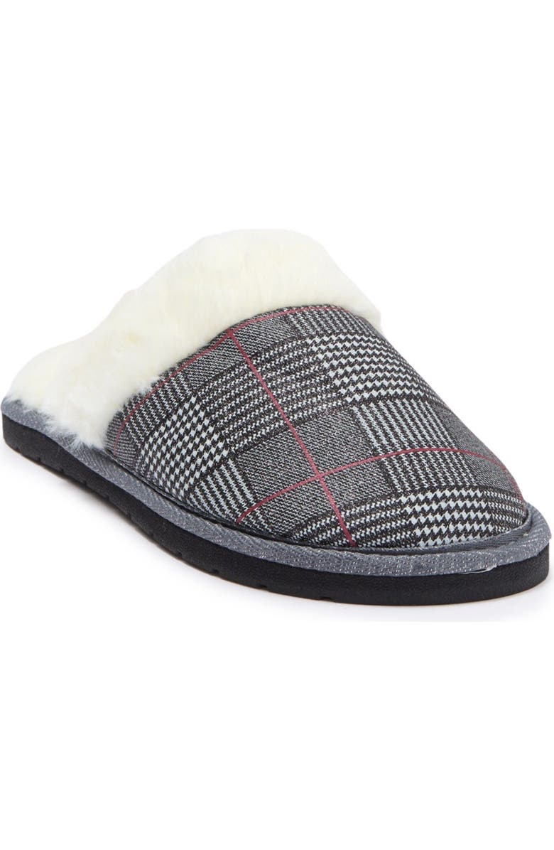 Kensie Glitter Plaid Faux Fur Slipper, Alternate, color,
