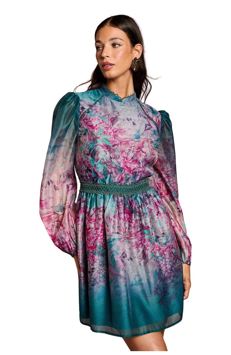 Coast Organza Mini Dress With Floral Print, Alternate, color, Teal