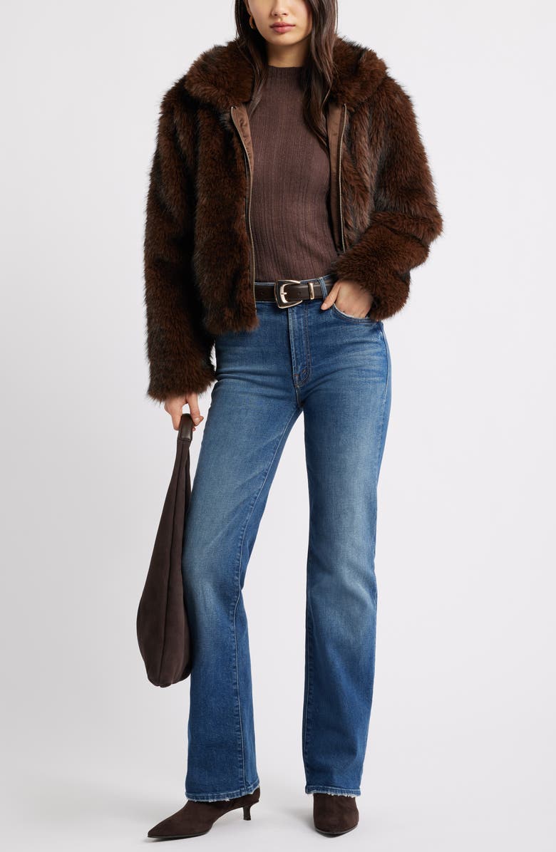 Open Edit Open Stitch Linen Blend Mock Neck Sweater, Alternate, color, Brown Seal