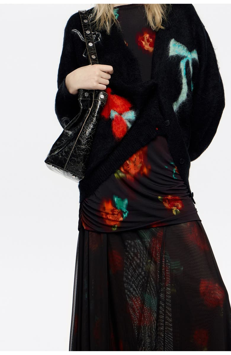 Bimba y Lola Ribbon Roses Gathered Dress With Tulle Skirt, Alternate, color, Ribbon Roses Black