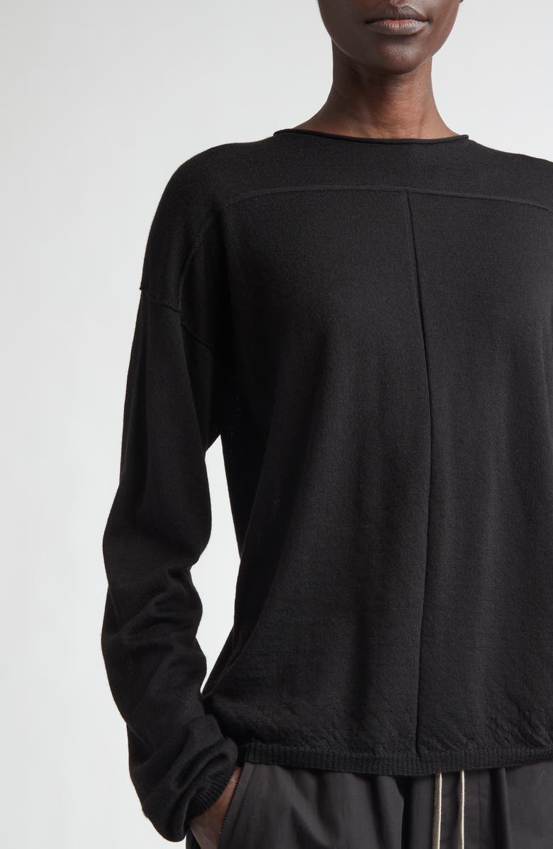 Rick Owens Virgin Wool Crewneck Sweater, Alternate, color, Black