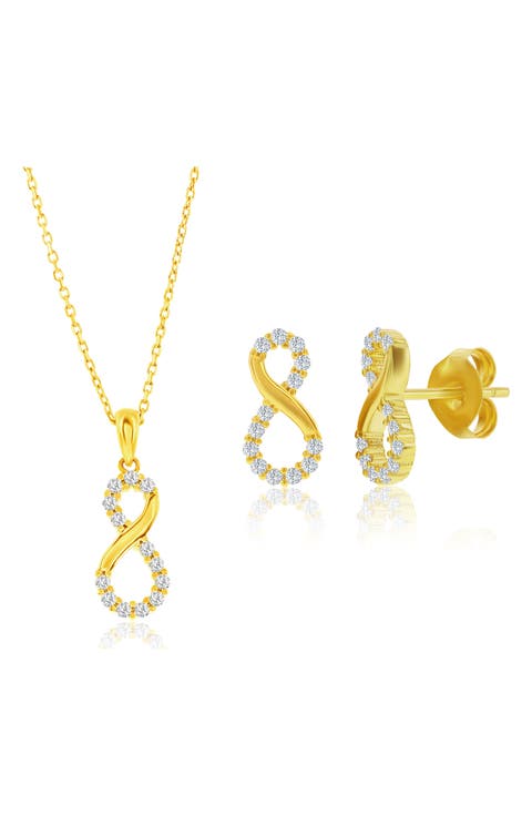 Cubic Zirconia Infinity Stud Earrings & Pendant Necklace Set