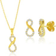 SIMONA Cubic Zirconia Infinity Stud Earrings & Pendant Necklace Set