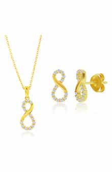Cubic Zirconia Infinity Stud Earrings & Pendant Necklace Set