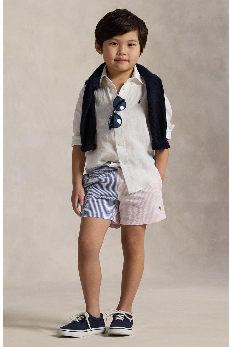 Kids' Solid Linen Button-Down Oxford Shirt, Alternate, color, WHITE