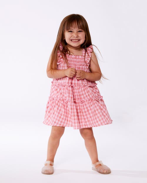 Deux Par Deux Baby Girl's Smocked Layered Dress With Frill Sleeve Checked Pink In Checked Pink