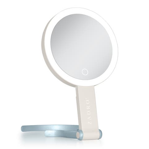 Multi-Position Lighted Travel Hand Mirror with 10X/1X Magnification