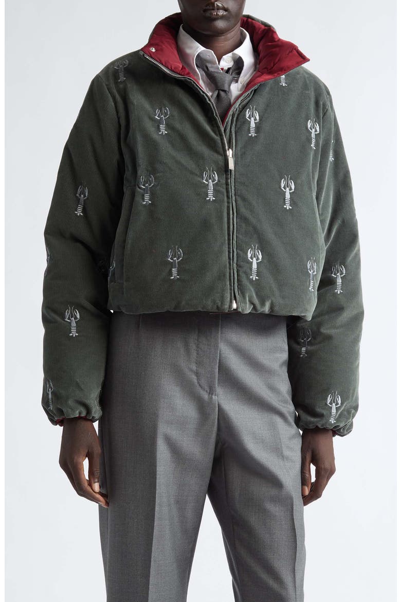 Crop Lobster Stitch Corduroy Reversible Down Jacket, Main, color, MEDIUM GREY