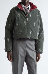 Thom Browne Crop Lobster Stitch Corduroy Reversible Down Jacket