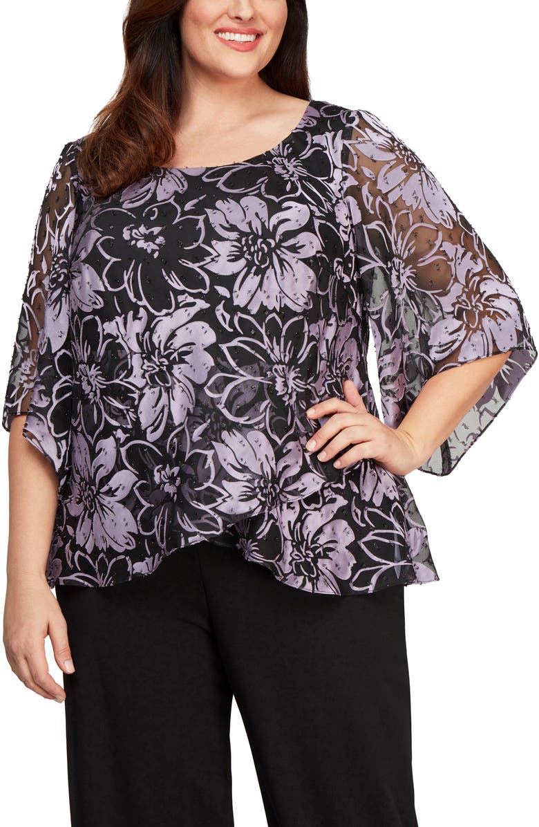 Alex Evenings Floral Metallic Fil Coupé Top, Main, color, 