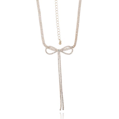 Bcbg Crystal Double Strand Bow Lariat Necklace In Gold