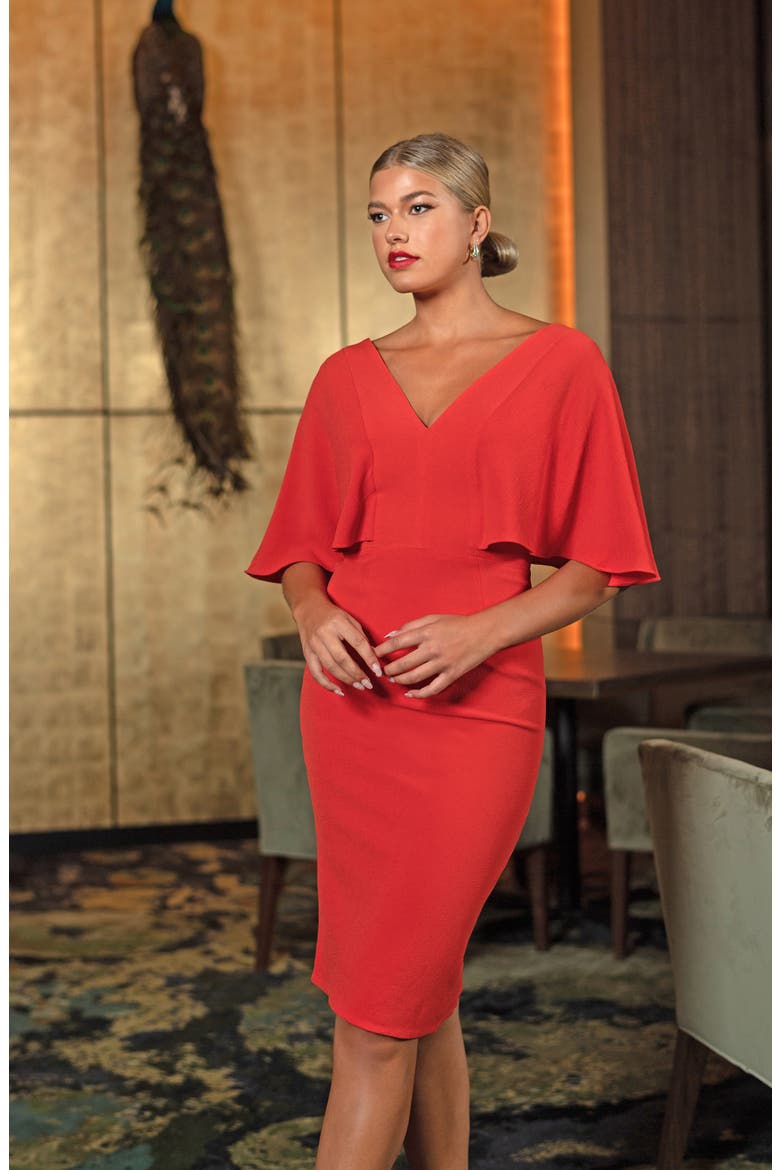 Louisa Butterfly Sleeve Cocktail Dress, Alternate, color, POPPY