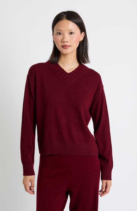 Wool-Cashmere Ribbed V-neck Sweater