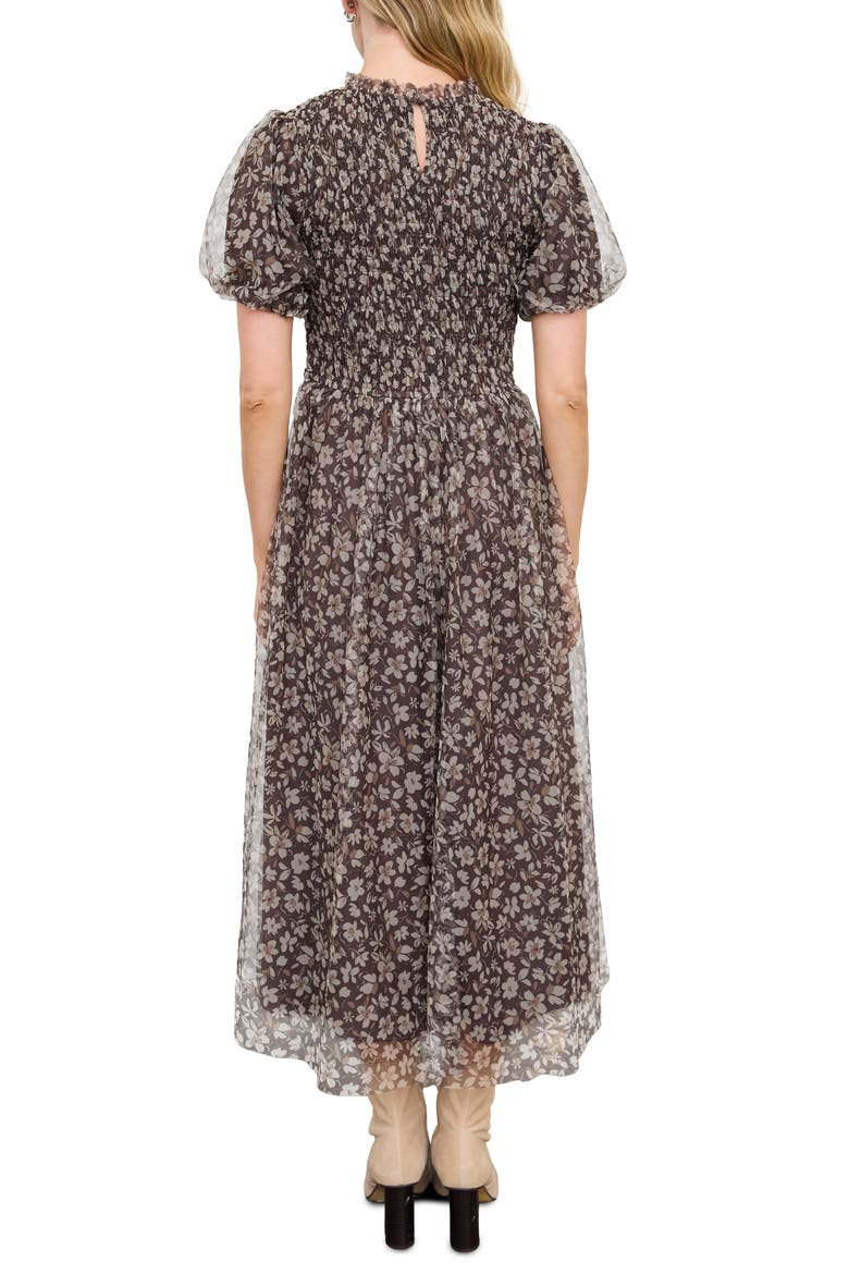 Floral Smocked Maxi Dress, Alternate, color, BROWN