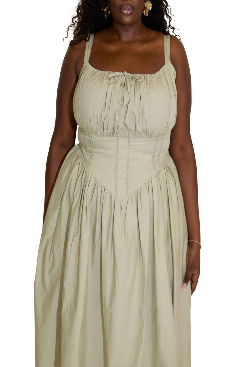 Taideux Camille Fuller Bust Cotton Midi Corset Dress, Alternate, color, Sage