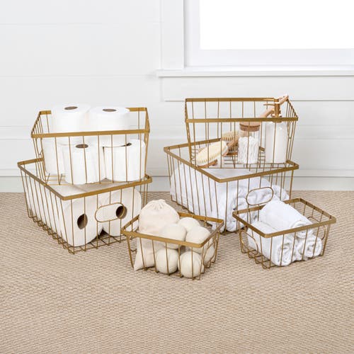 Happimess Camden Vintage Industrial Handmade Wire Metal Nesting Storage Baskets In Gold