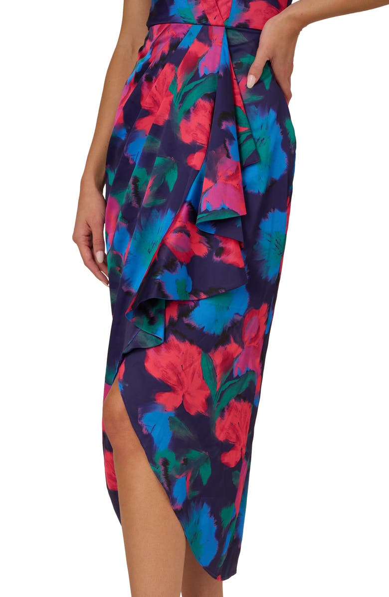 Adrianna Papell Floral One-Shoulder Satin Sheath Dress, Alternate, color, Blue Multi