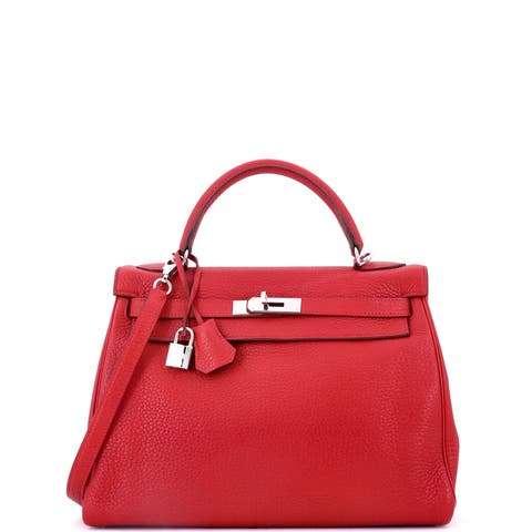 Kelly Handbag Red Togo with Palladium Hardware 32