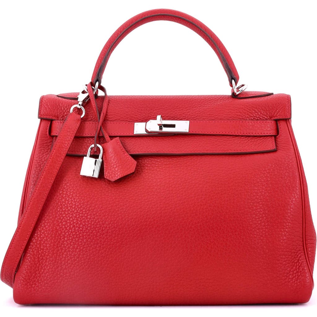 Pre-owned Hermes Hermes Kelly Handbag Red Togo With Palladium Hardware 32 In Red