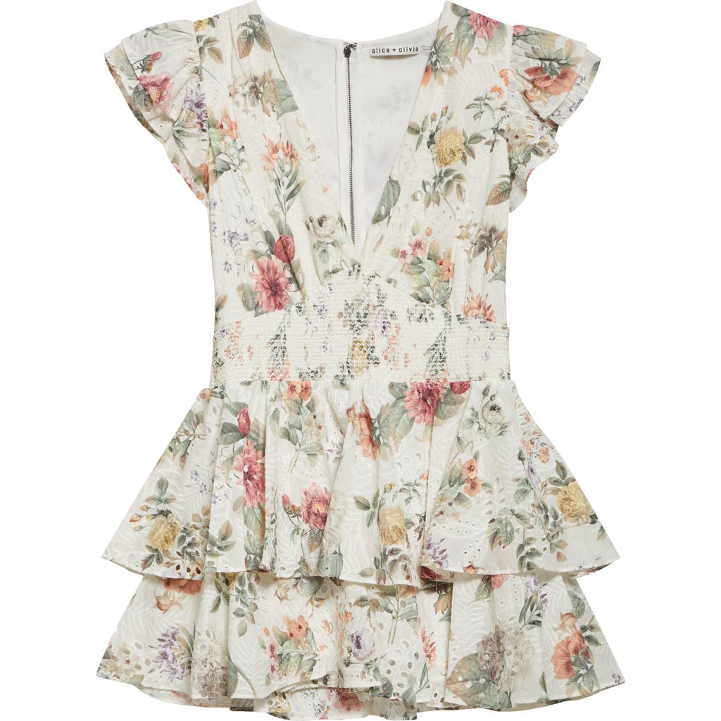 Alice And Olivia Kessie Ruffle Sleeve Romper In Sweet Nothings