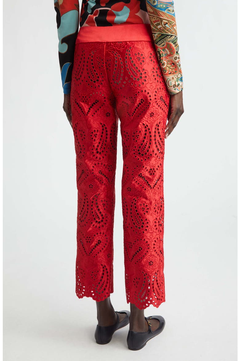Paisley Eyelet Duchess Satin Trousers, Alternate, color, RED