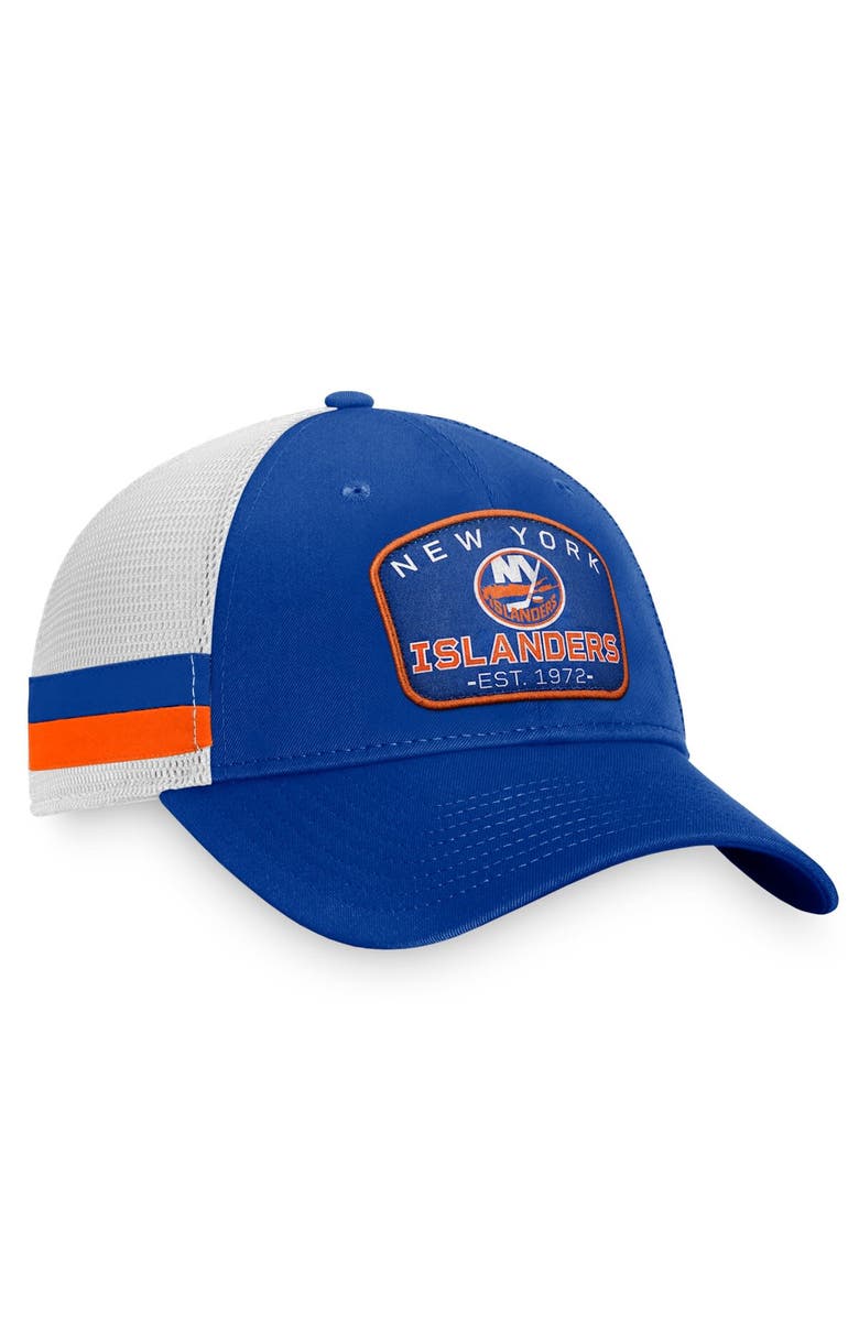 FANATICS Men's Fanatics Branded Royal/White New York Islanders Fundamental Striped Trucker Adjustable Hat, Alternate, color, 
