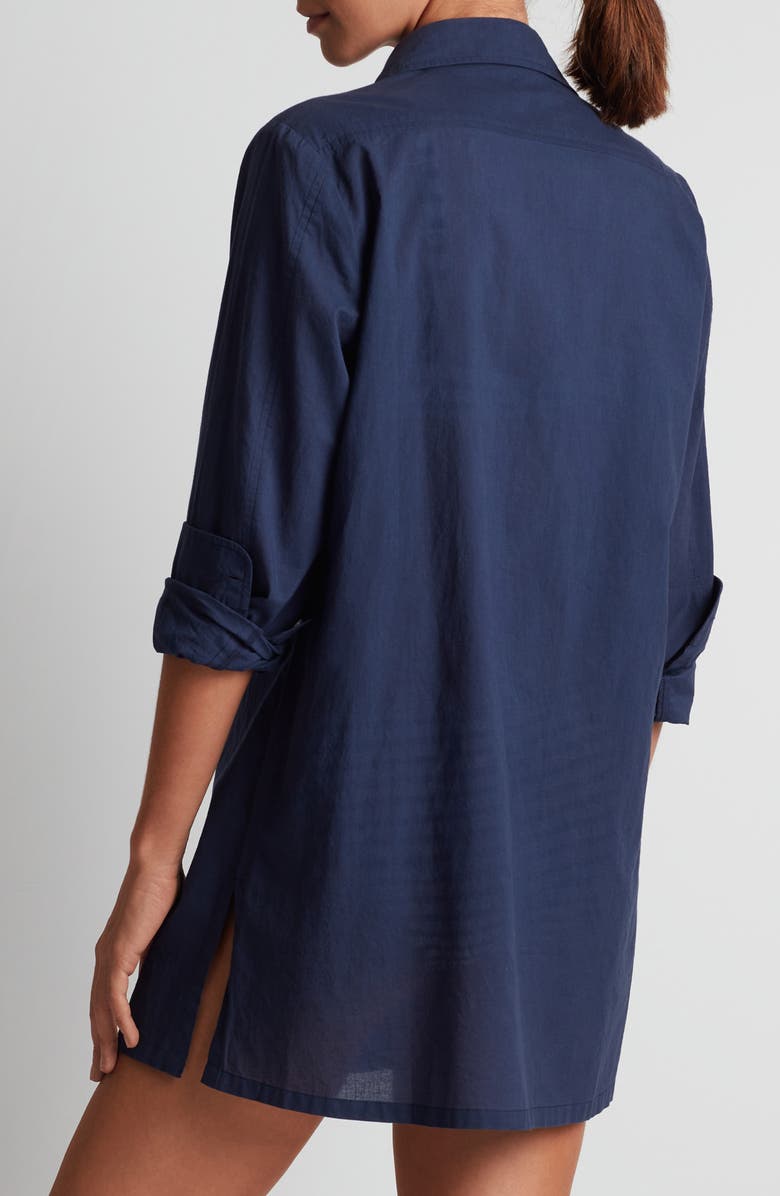 Lauren Ralph Lauren Embroidered Logo Organic Cotton Cover-Up Shirtdress, Alternate, color, Dark Navy