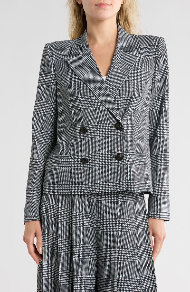 L'AGENCE Atmore Houndstooth Double Breasted Blazer, Main, color, White/ Black Glen Plaid