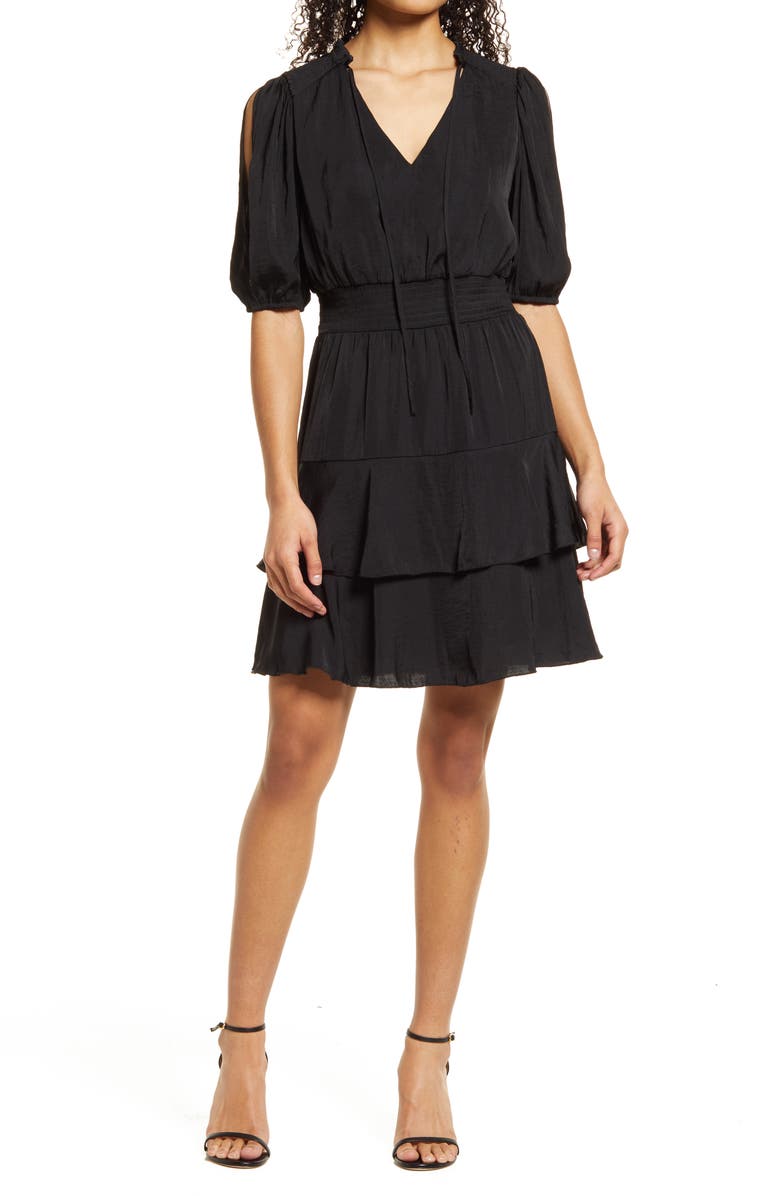 Sam Edelman Elbow Sleeve Tiered A-Line Dress, Main, color, 