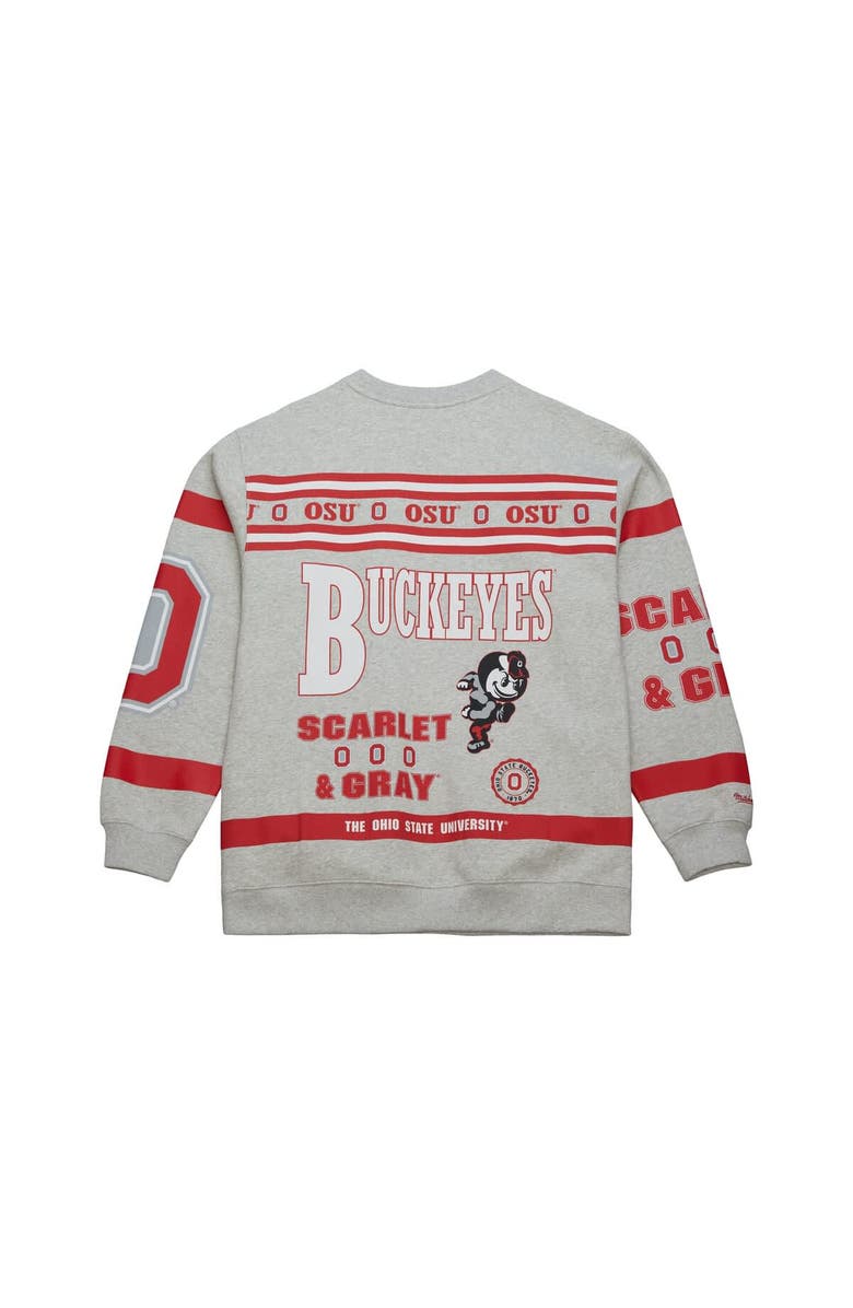 Mitchell & Ness Men's Mitchell & Ness Heather Gray Ohio State Buckeyes All Over Print Sweatshirt, Alternate, color, Heather Gray