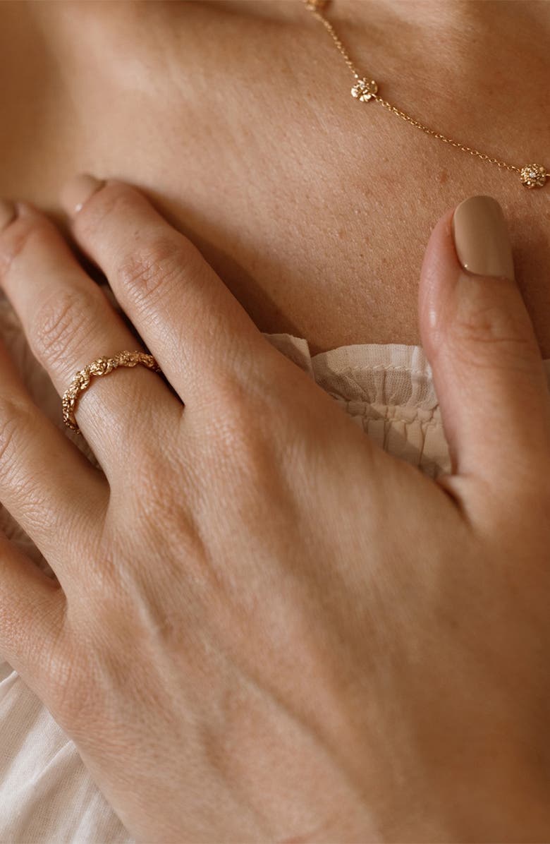 MADE BY MARY Cubic Zirconia Birthstone Flower Eternity Band Ring, Alternate, color, 