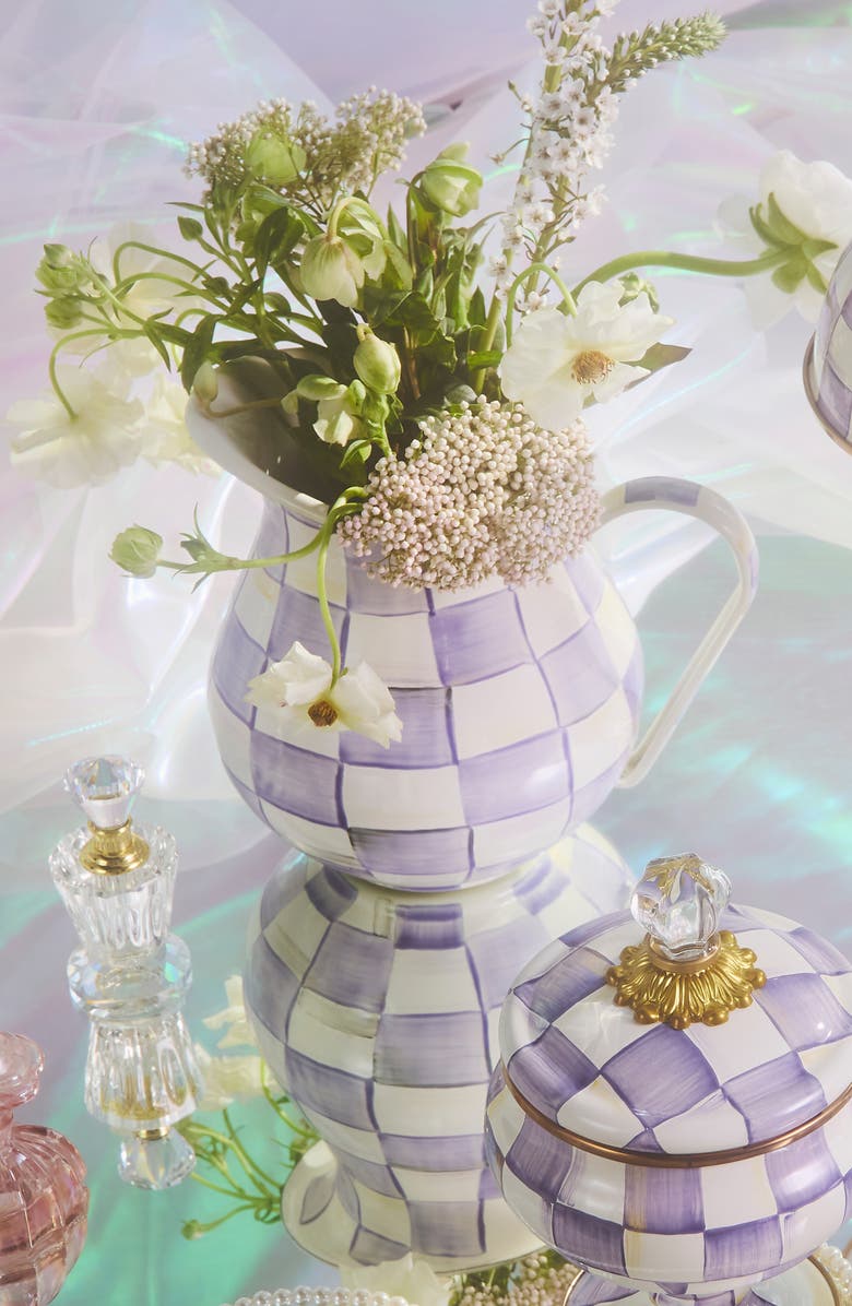MACKENZIE CHILDS Violet Check Enameled Steel 3-Quart Pitcher, Alternate, color, Violet