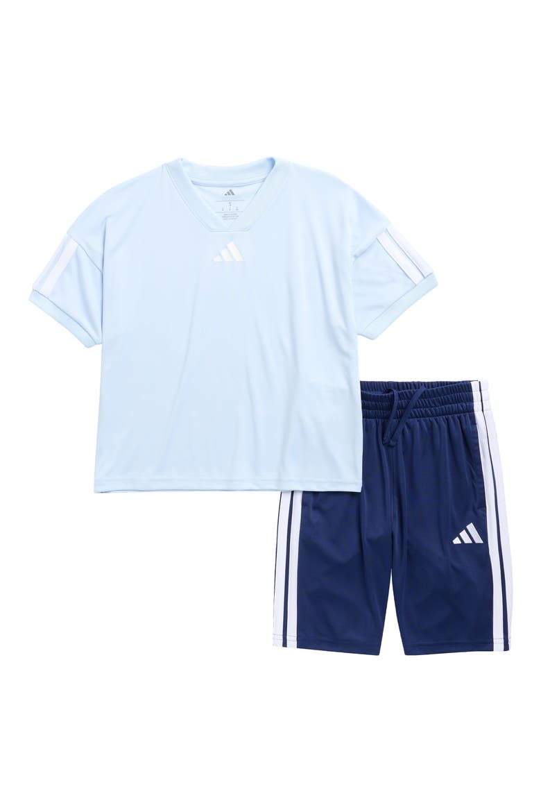 Kids' 3-Stripe T-Shirt & Shorts Set, Main, color, CRYSTAL SKY