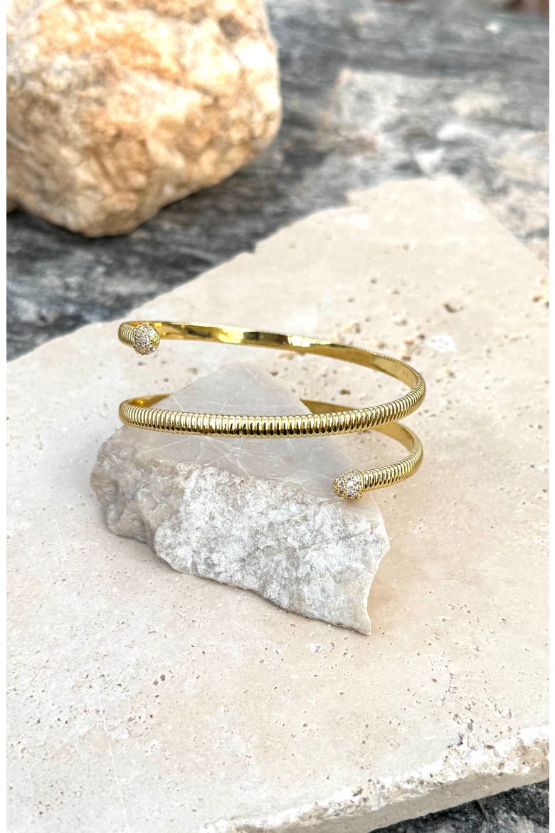 Cubic Zirconia Textured Wrap Bracelet, Alternate, color, GOLD