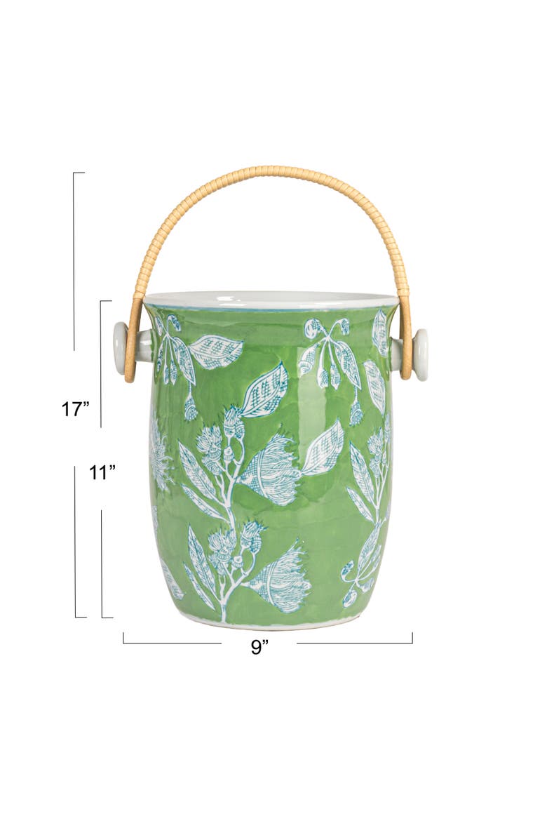 Ceramic Wine Cooler with wood Handles, Green, Alternate, color, Green