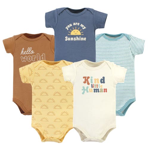 Hudson Baby Five-piece Set Of Cotton Infant All-in-one Bodysuits In Blue