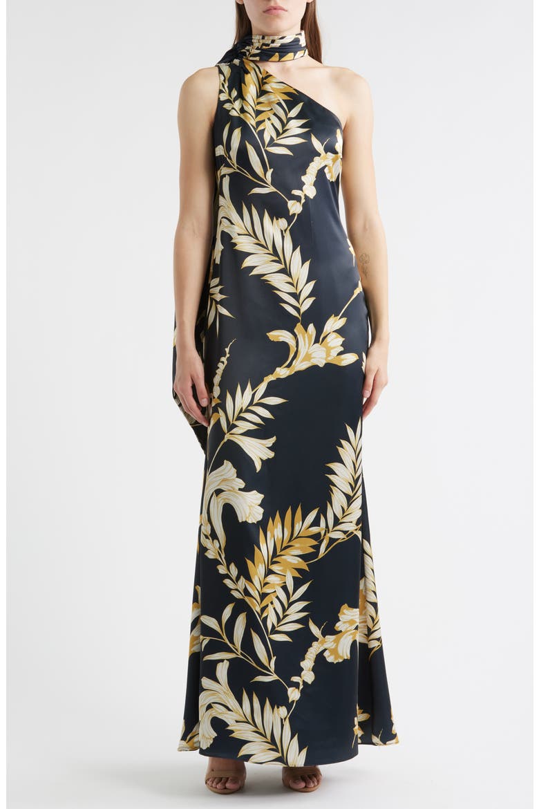 Draped Satin Gown, Main, color, BLACK