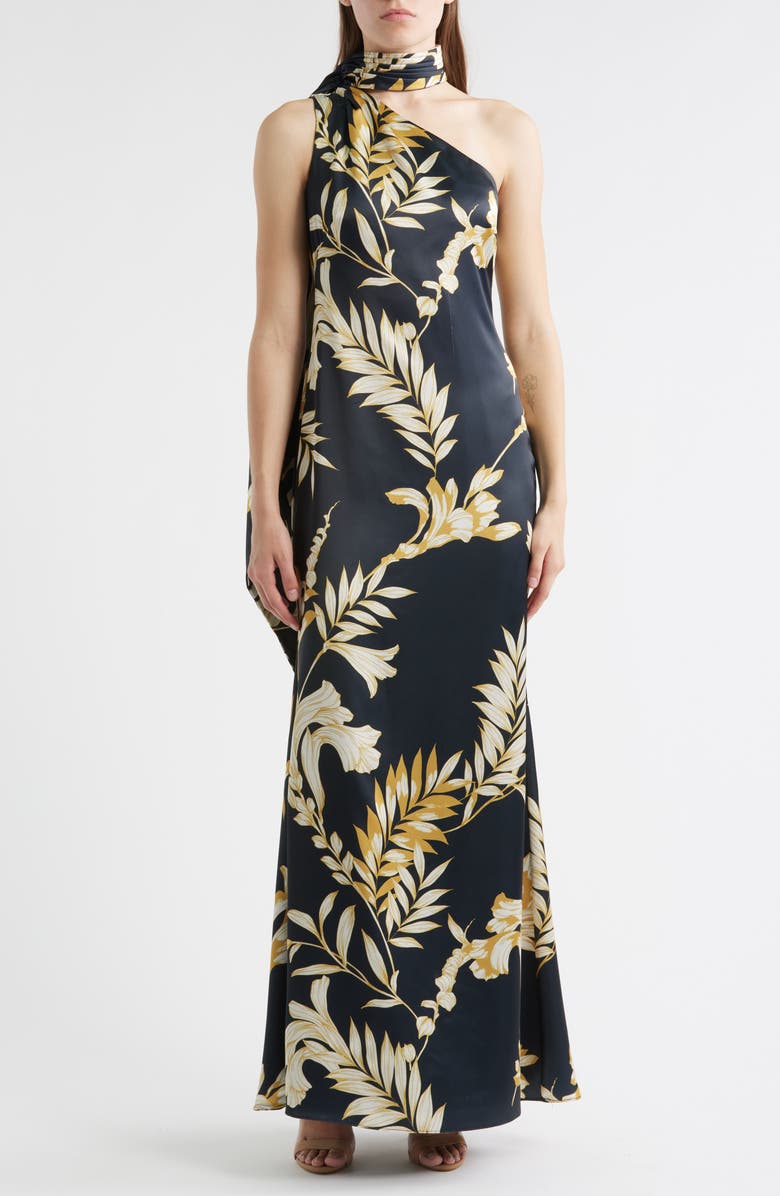 Vince Camuto Draped Satin Gown, Main, color, Black