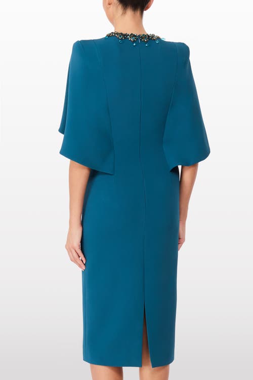 Jenny Packham Ursa Embellished-neck Midi Dress In Blue
