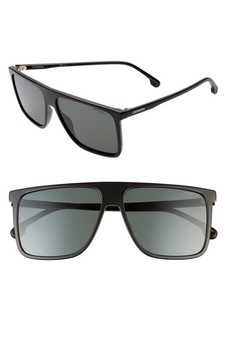 58mm Rectangle Sunglasses, Main, color, MATTE BLACK
