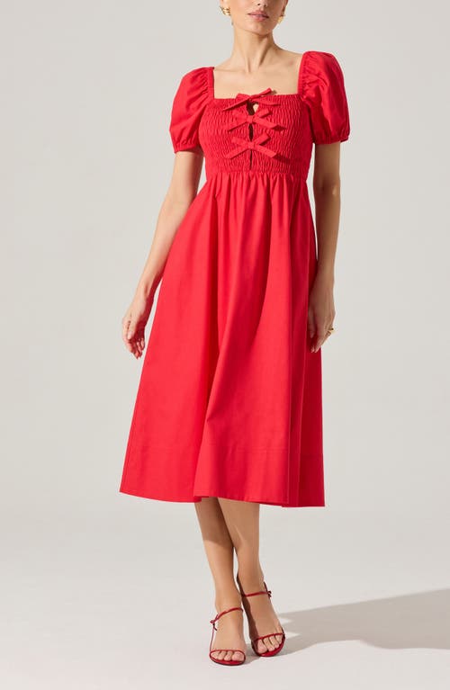 Astr The Label Bow Detail Smock Bodice Cotton Blend Dress In Red