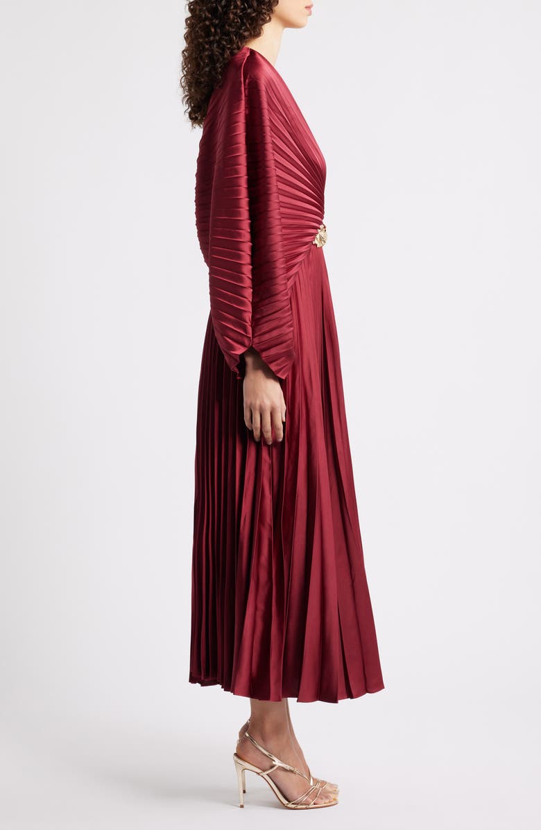 Acler Wonastow Pleated Long Sleeve Maxi Dress, Alternate, color, Bordeaux