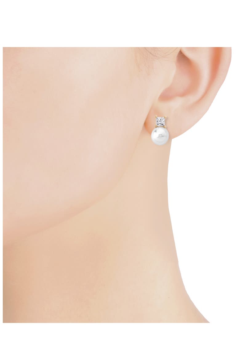 Cubic Zirconia & Faux Pearl Stud Earrings, Alternate, color, WHITE