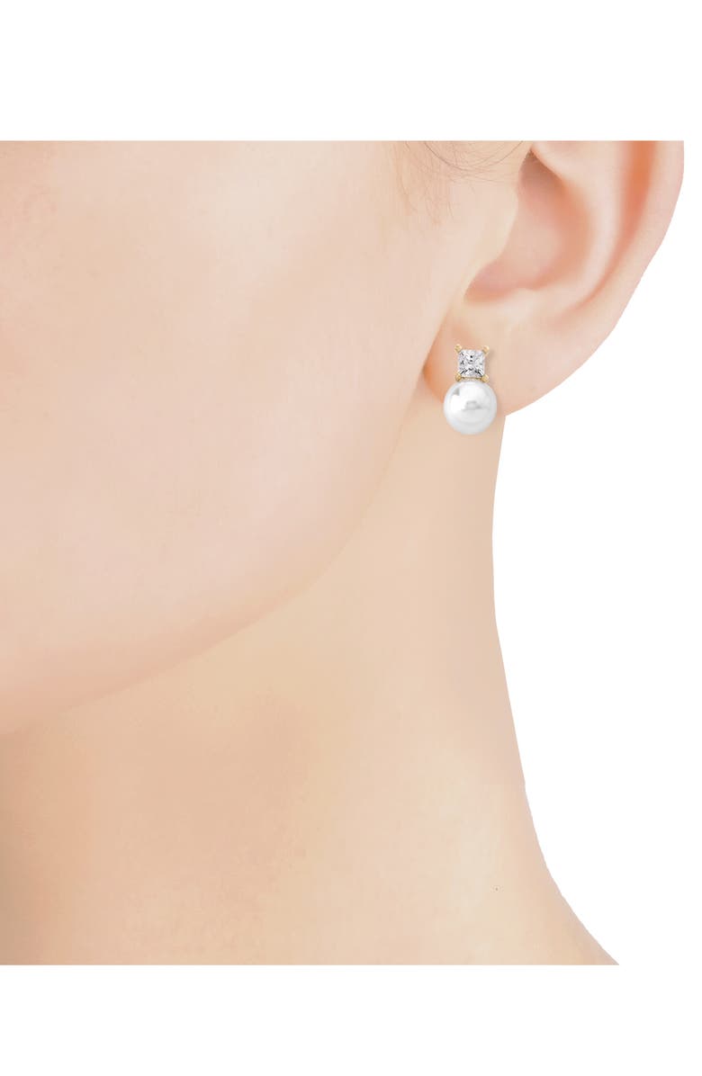 Majorica Cubic Zirconia & Faux Pearl Stud Earrings, Alternate, color,